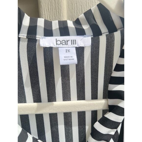 Bar III Striped Black White Front Tie Sleeveless Blouse - Picture 5 of 6